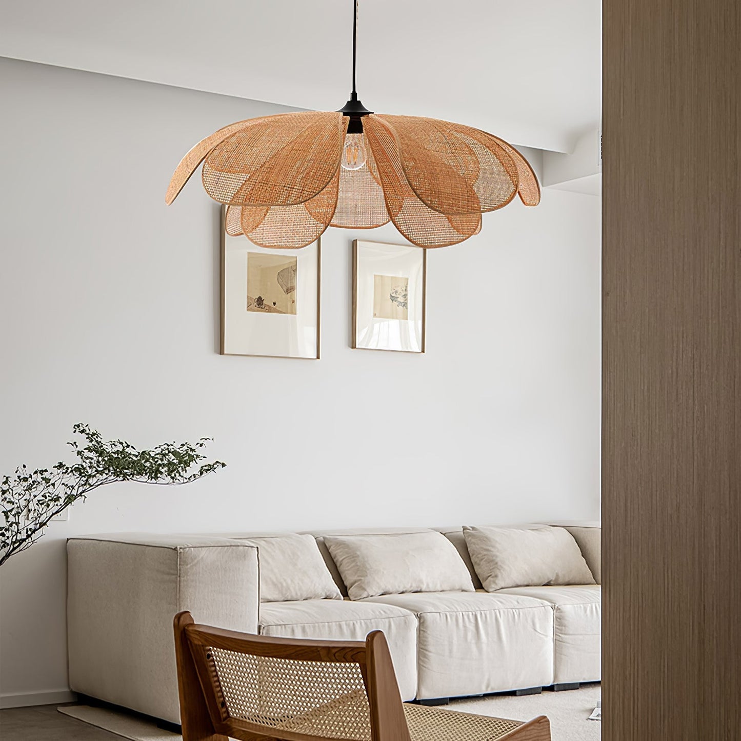 Cannes – Lampe suspendue fleur en rotin tressé style bohème