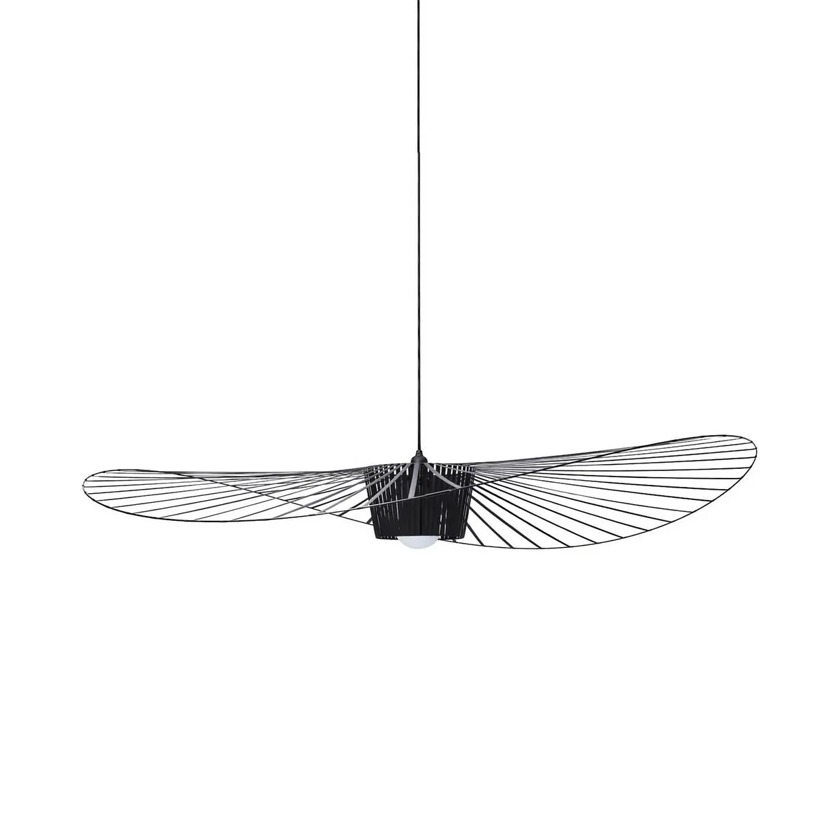 Sicile – Lampe suspendue scandinave en métal noir et abat-jour en paille tressée