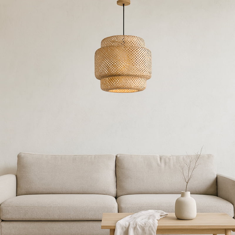 Calvi – Suspension lanterne en bambou tressé japandi