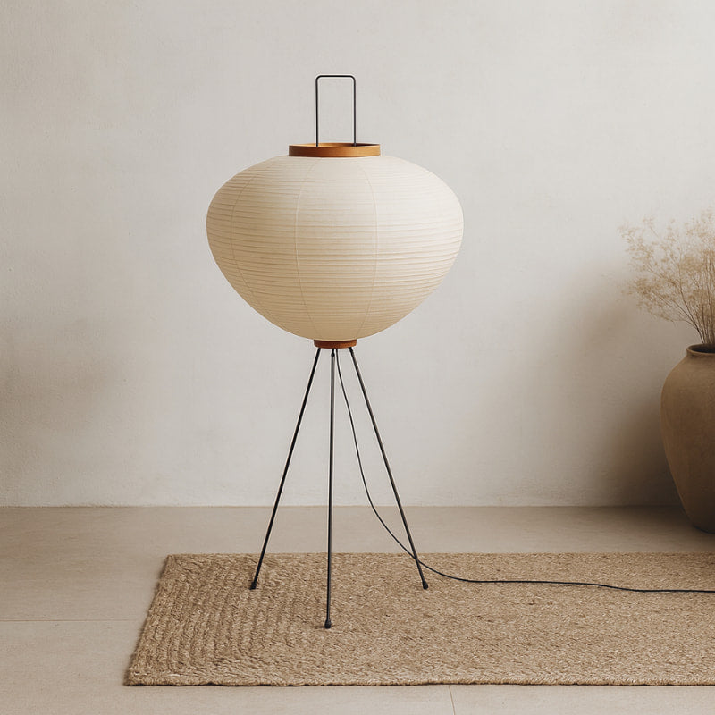 Calanque – Lampe sur pied japandi en papier artisanat