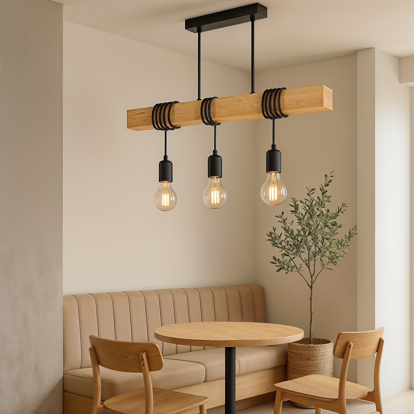 Nice – Plafonnier en bois massif et métal style rustique moderne