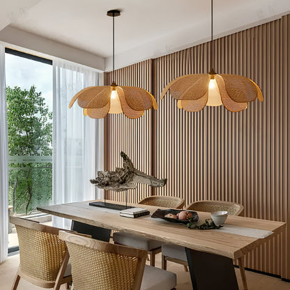 Cannes – Lampe suspendue fleur en rotin tressé style bohème