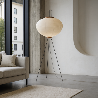 Calanque – Lampe sur pied japandi en papier artisanat