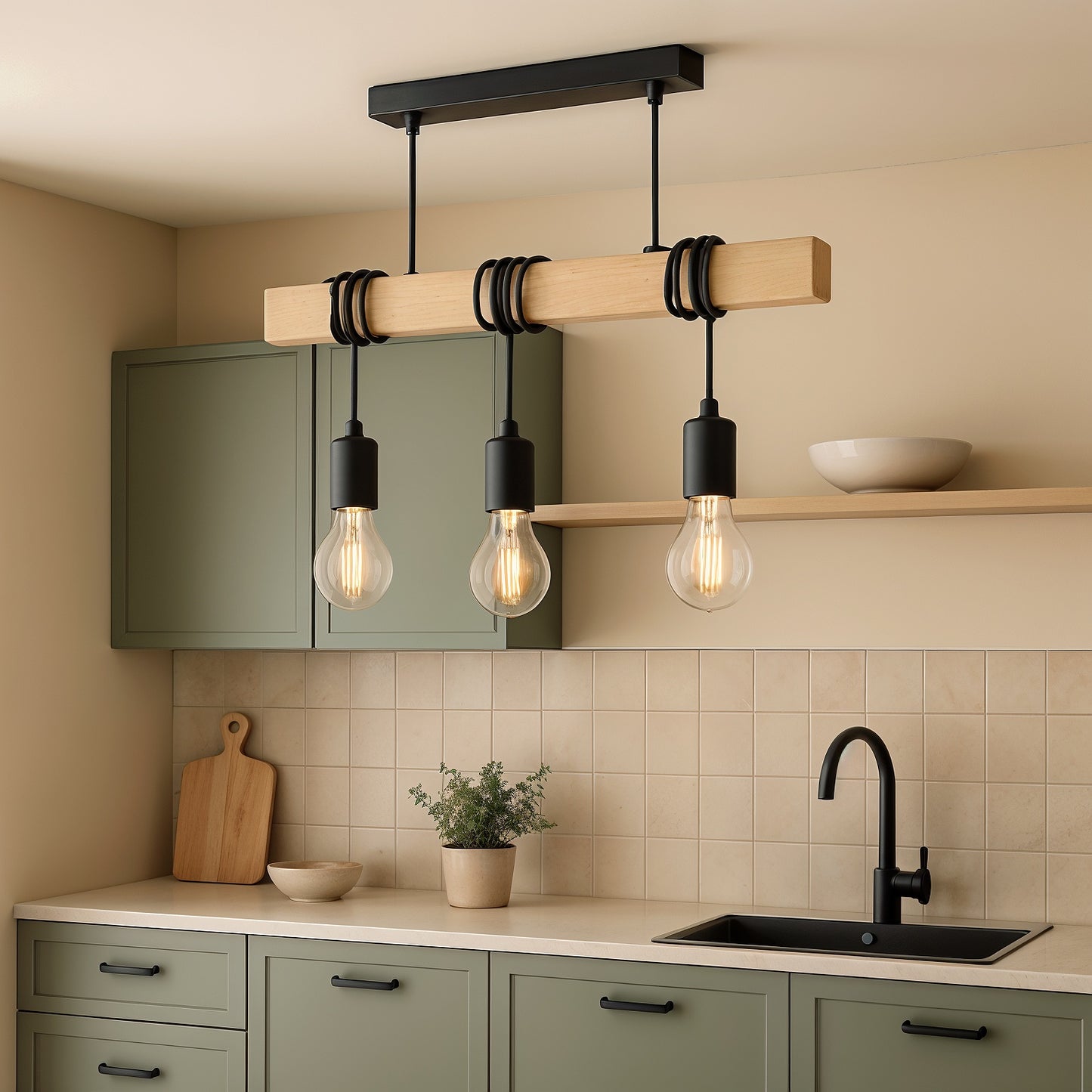 Nice – Plafonnier en bois massif et métal style rustique moderne