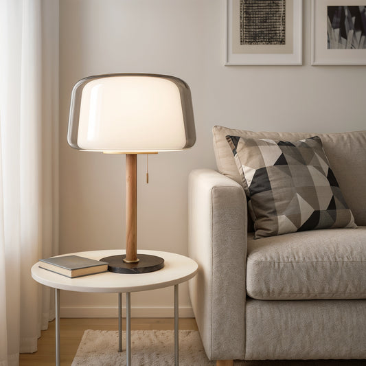 Bilbao – Lampadaire moderne en verre et bois design épuré