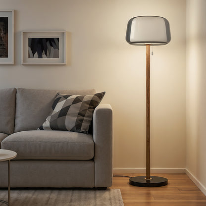 Bilbao – Lampadaire moderne en verre et bois design épuré