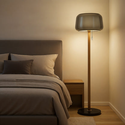 Bilbao – Lampadaire moderne en verre et bois design épuré