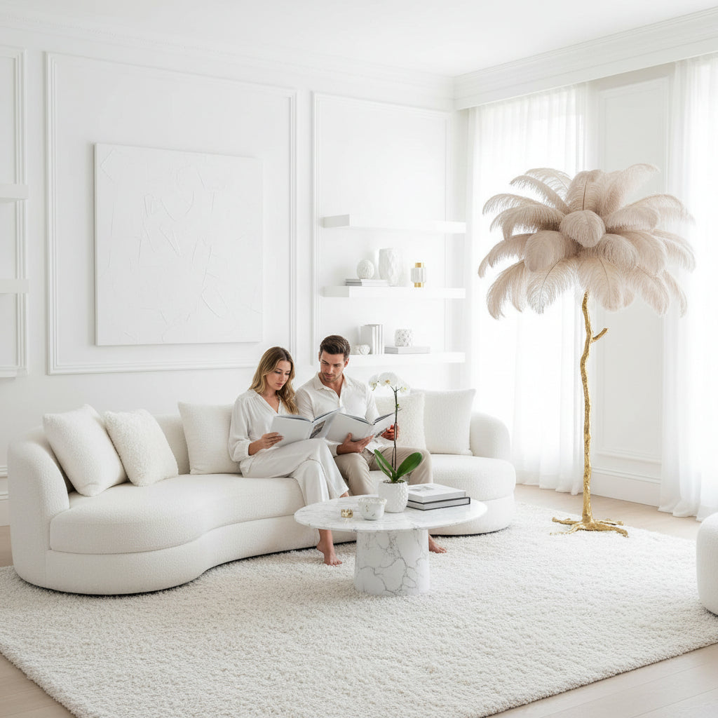 Mykonos – Lampadaire Plume et Design Doré