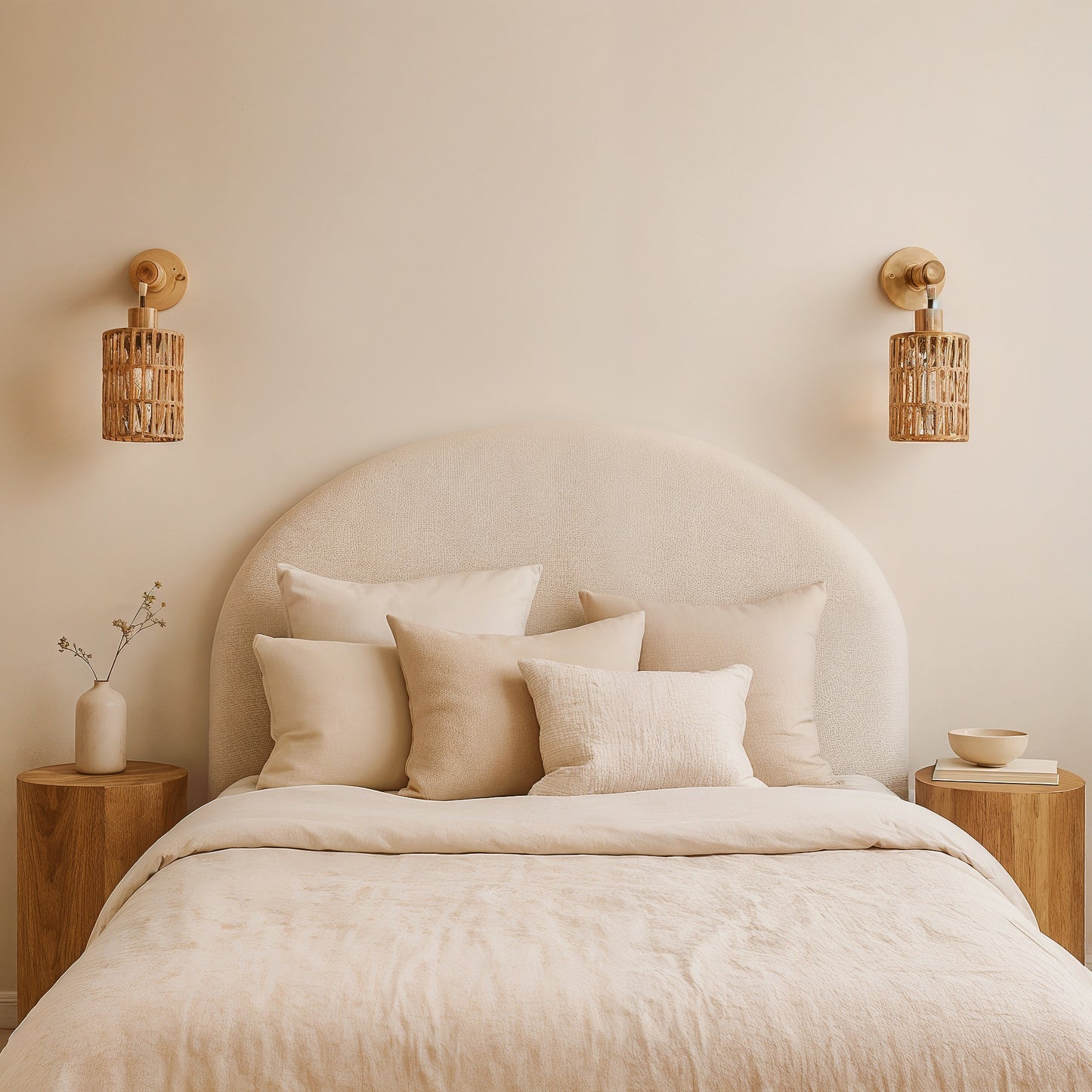 Arles – Applique murale en bois et rotin tressé