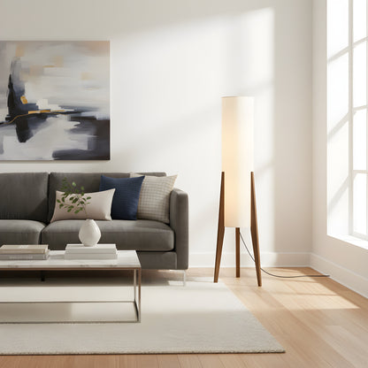 Positano – Lampadaire contemporain en noyer, lumière tricolore