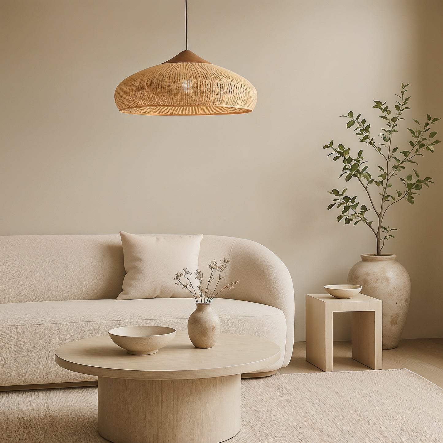 Benidorm – Suspension en rotin tressé et bois naturel