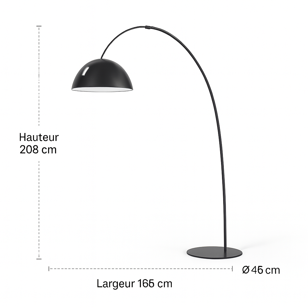 Ajaccio – Lampadaire de pêche design en métal et marbre avec abat-jour orienté