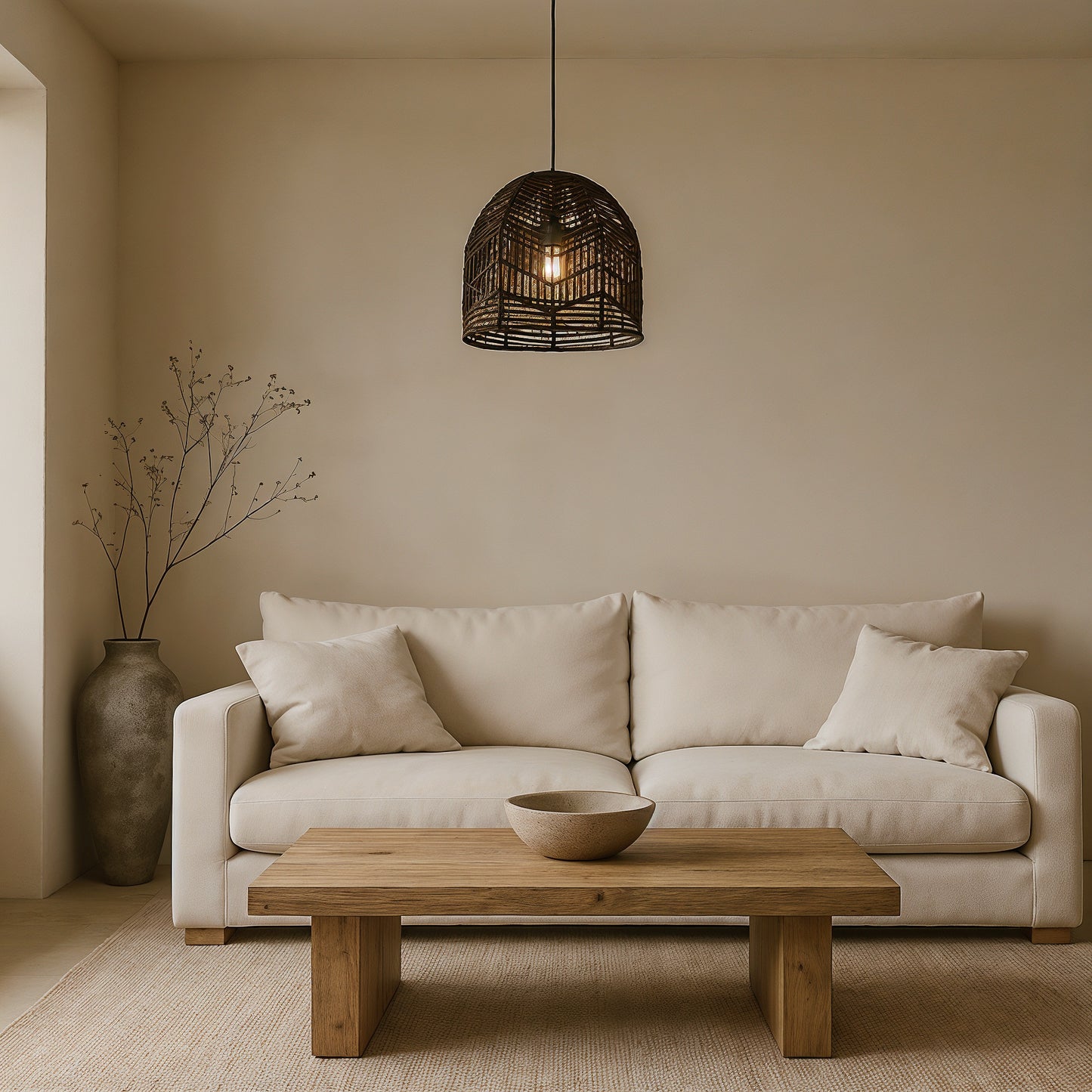 Uzès – Abat-jour pour suspension en rotin noir tressé à la main