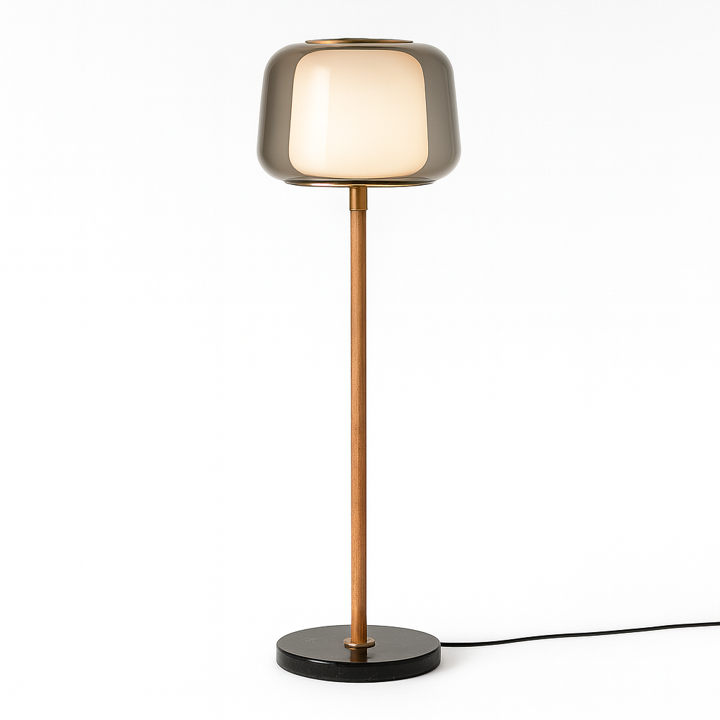 Bilbao – Lampadaire moderne en verre et bois design épuré