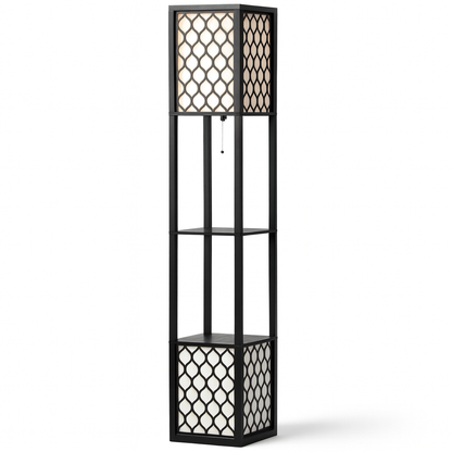 Corfou - Lampadaire en bois avec étagères inspiration bohème et moderne