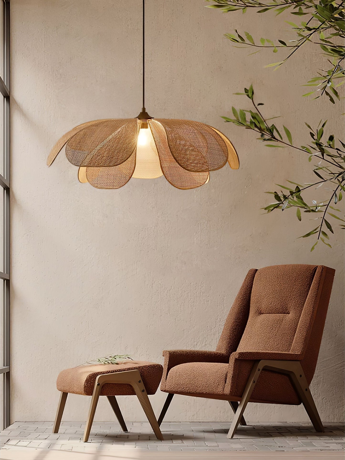 Cannes – Lampe suspendue fleur en rotin tressé style bohème