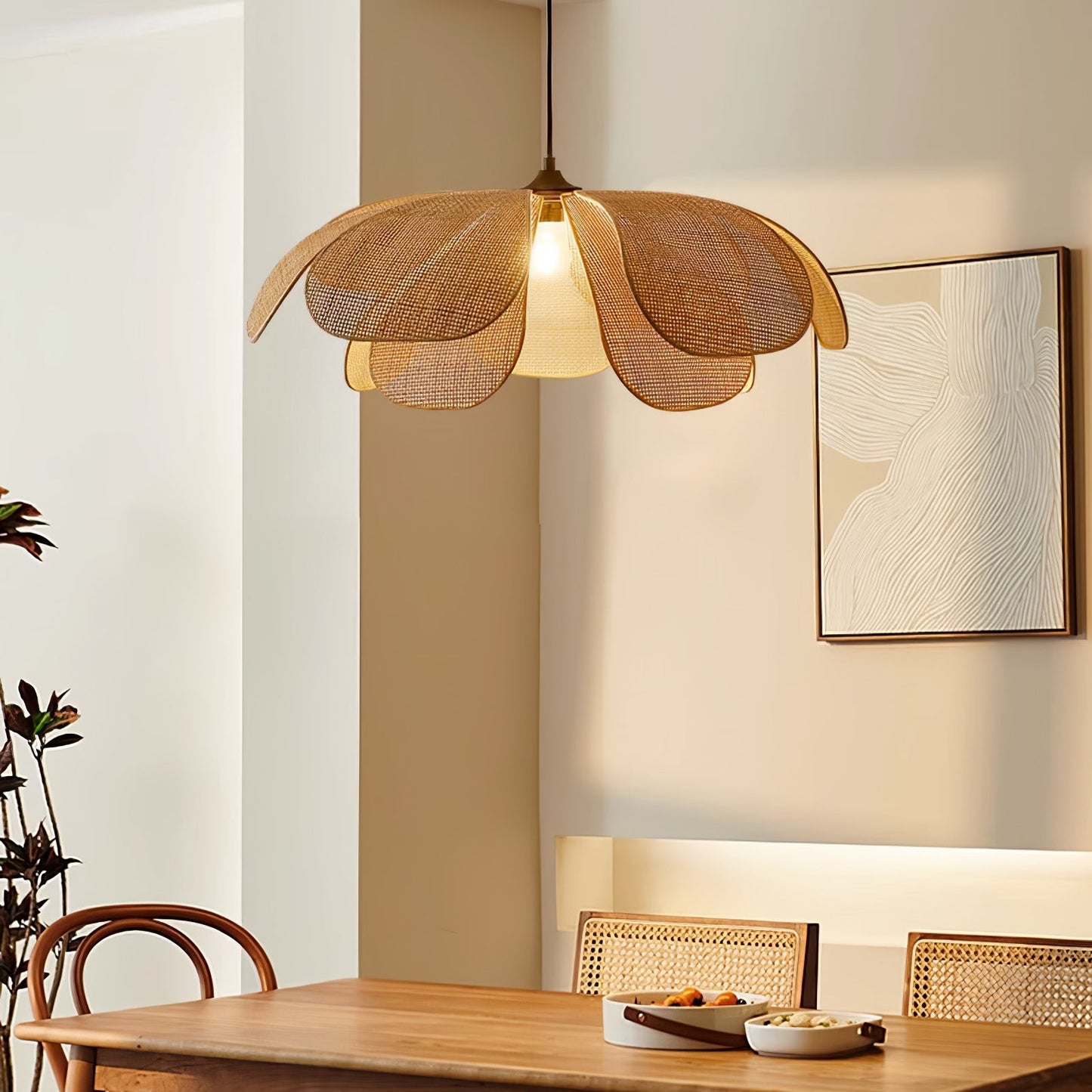 Cannes – Lampe suspendue fleur en rotin tressé style bohème