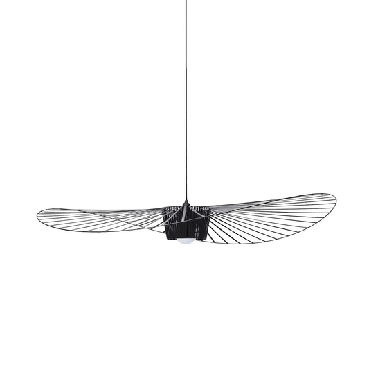 Sicile – Lampe suspendue scandinave en métal noir et abat-jour en paille tressée