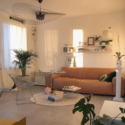 Sicile – Lampe suspendue scandinave en métal noir et abat-jour en paille tressée