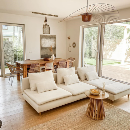 Sicile – Lampe suspendue scandinave en métal noir et abat-jour en paille tressée