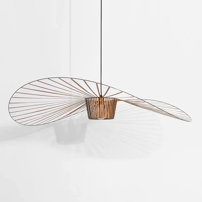 Sicile – Lampe suspendue scandinave en métal noir et abat-jour en paille tressée