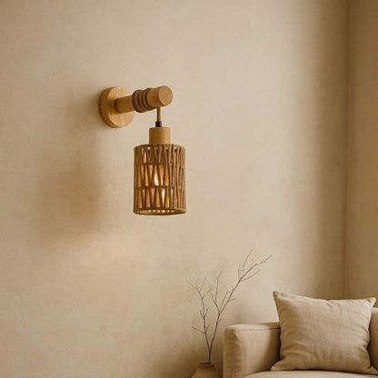 Arles – Applique murale en bois et rotin tressé