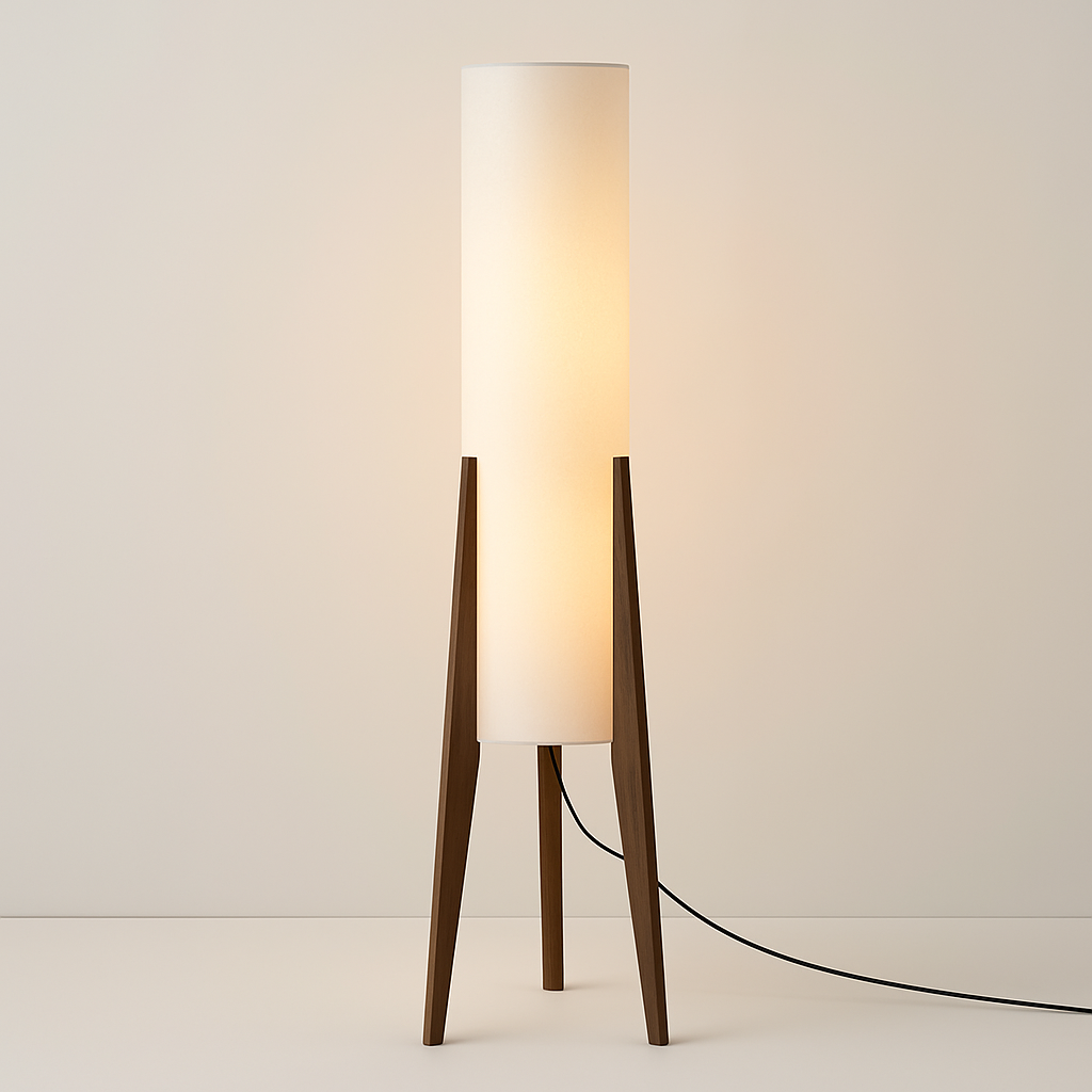 Positano – Lampadaire contemporain en noyer, lumière tricolore