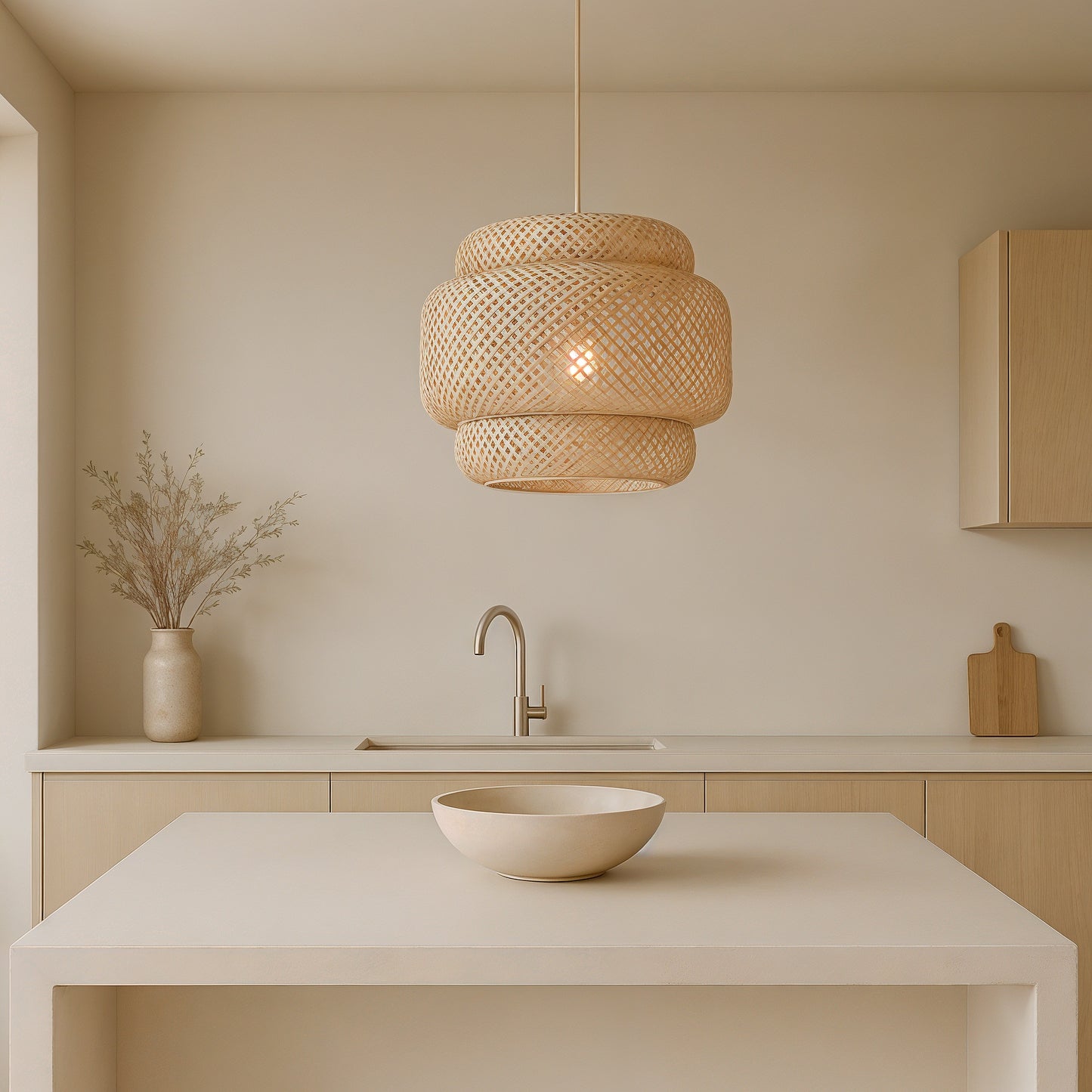 Calvi – Suspension lanterne en bambou tressé japandi