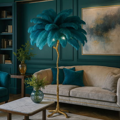 Mykonos – Lampadaire Plume et Design Doré