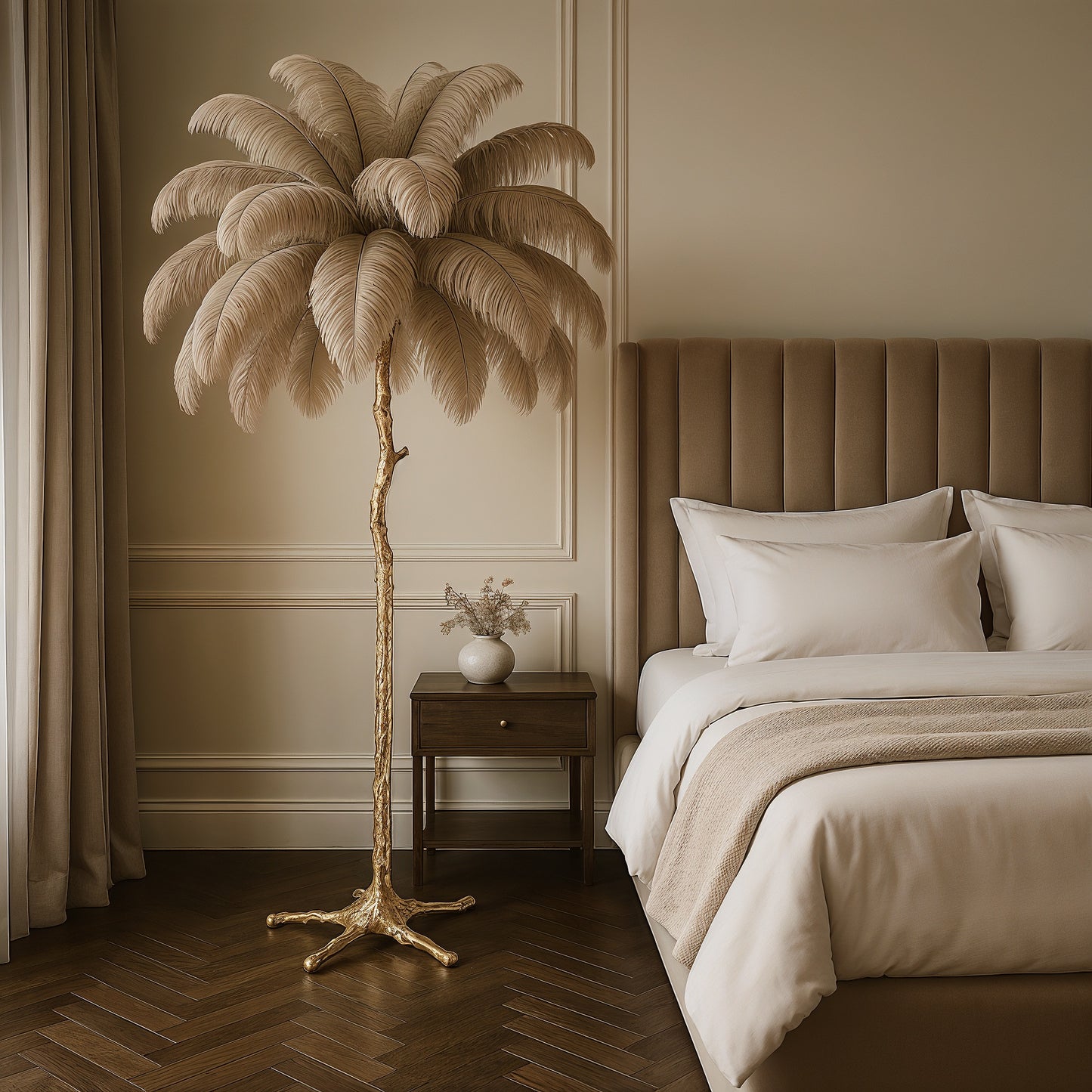 Mykonos – Lampadaire Plume et Design Doré