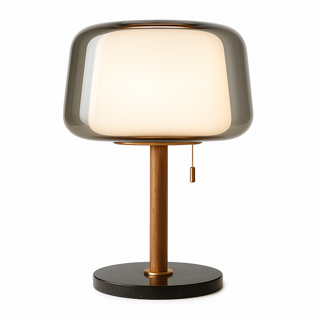 Bilbao – Lampadaire moderne en verre et bois design épuré