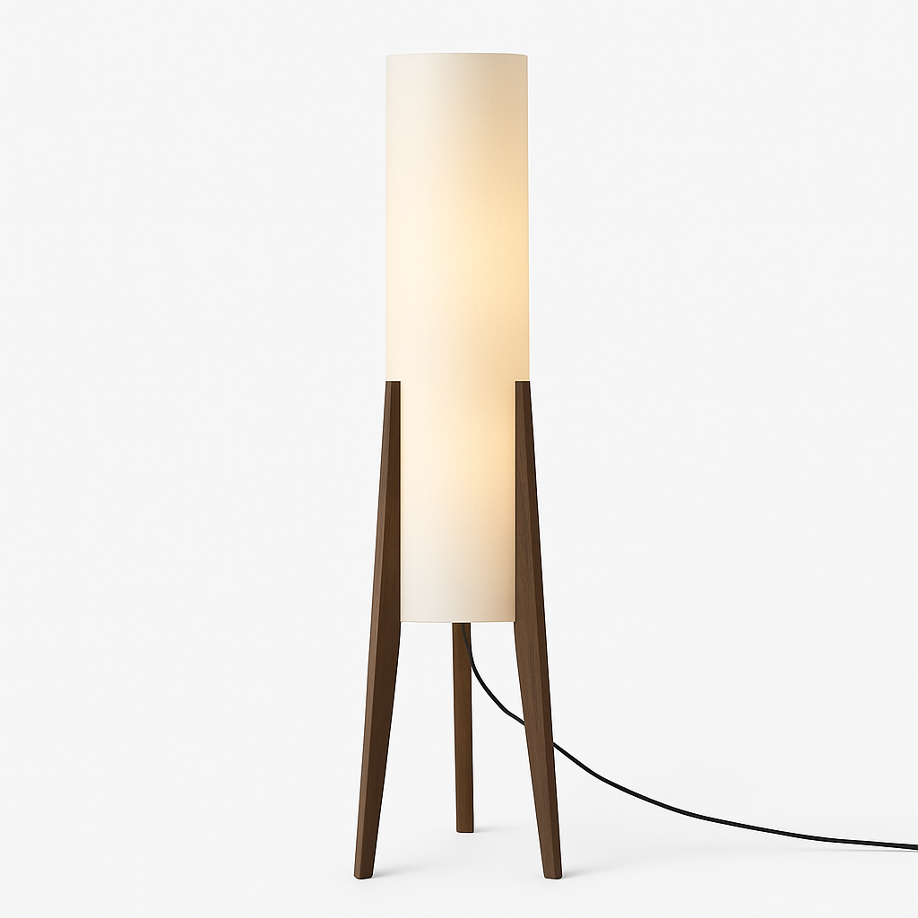 Positano – Lampadaire contemporain en noyer, lumière tricolore