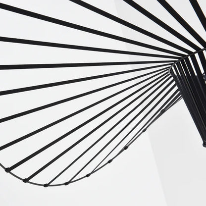 Sicile – Lampe suspendue scandinave en métal noir et abat-jour en paille tressée