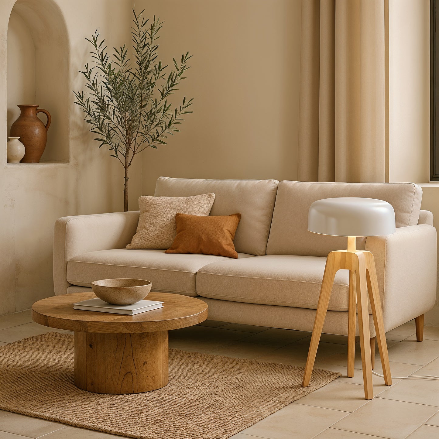 Astypalea – Lampadaire contemporain bois et lin