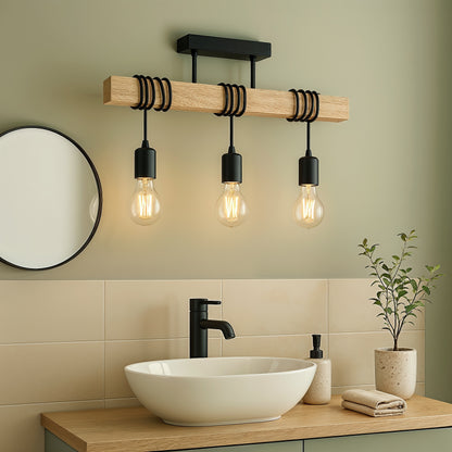 Nice – Plafonnier en bois massif et métal style rustique moderne