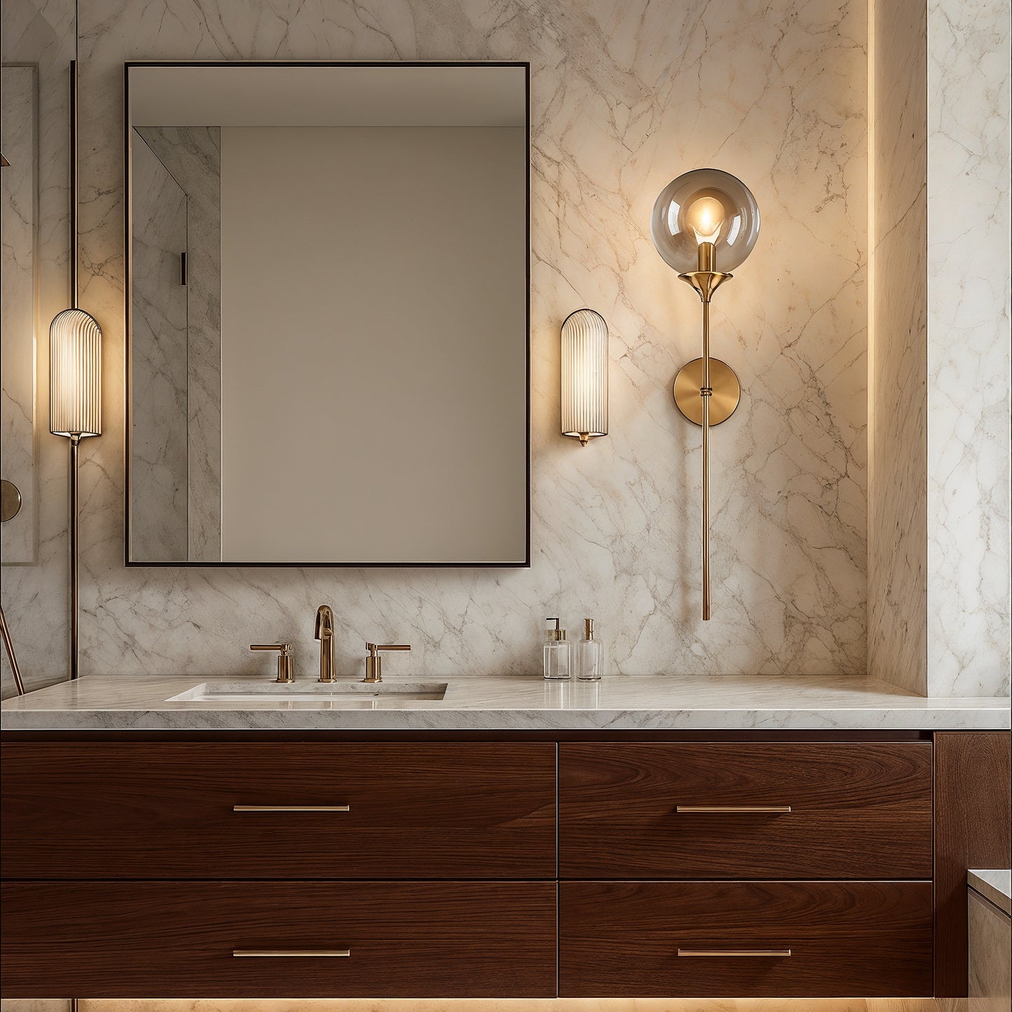 Siracusa – Applique murale en verre arrondi et tige verticale