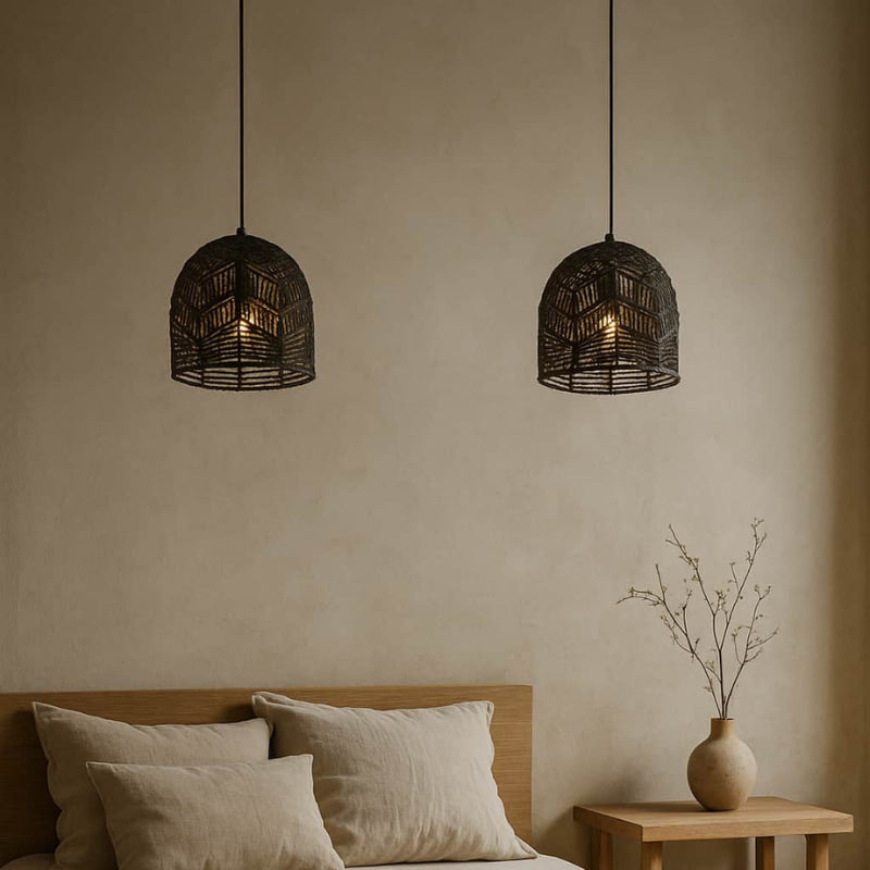 Uzès – Abat-jour pour suspension en rotin noir tressé à la main