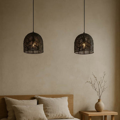 Uzès – Abat-jour pour suspension en rotin noir tressé à la main