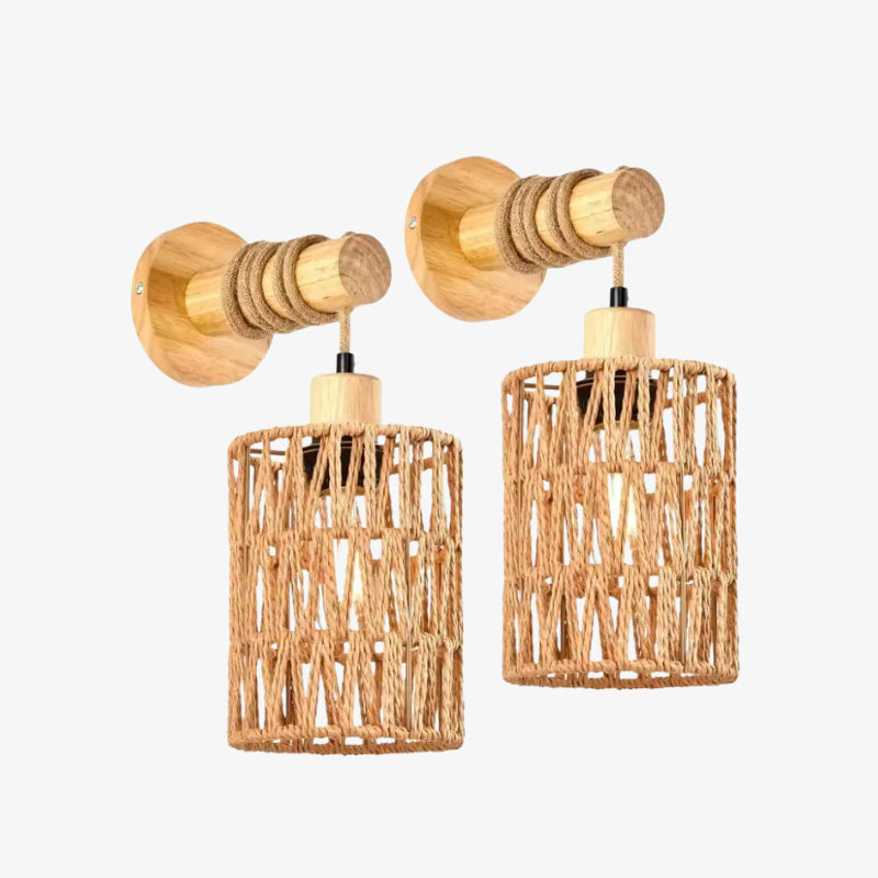 Arles – Applique murale en bois et rotin tressé